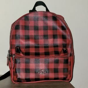 Coach Red and Black Checkered Backpack